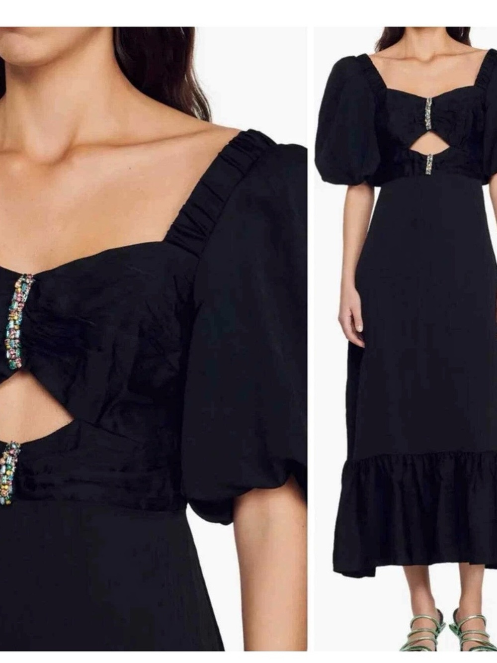 Sandro Falbala Embellished Cutout Black Midi Dress Size 40 NWT Retail $580